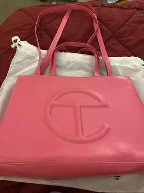 Telfar Pink Embossed Logo Double-Handle Tote